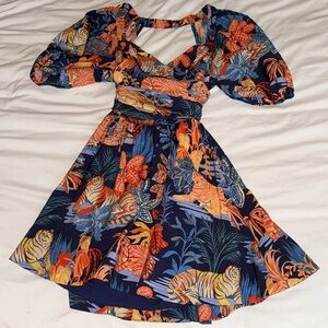 Farm Rio x Anthropologie dress, Size M, Blue and Orange pattern